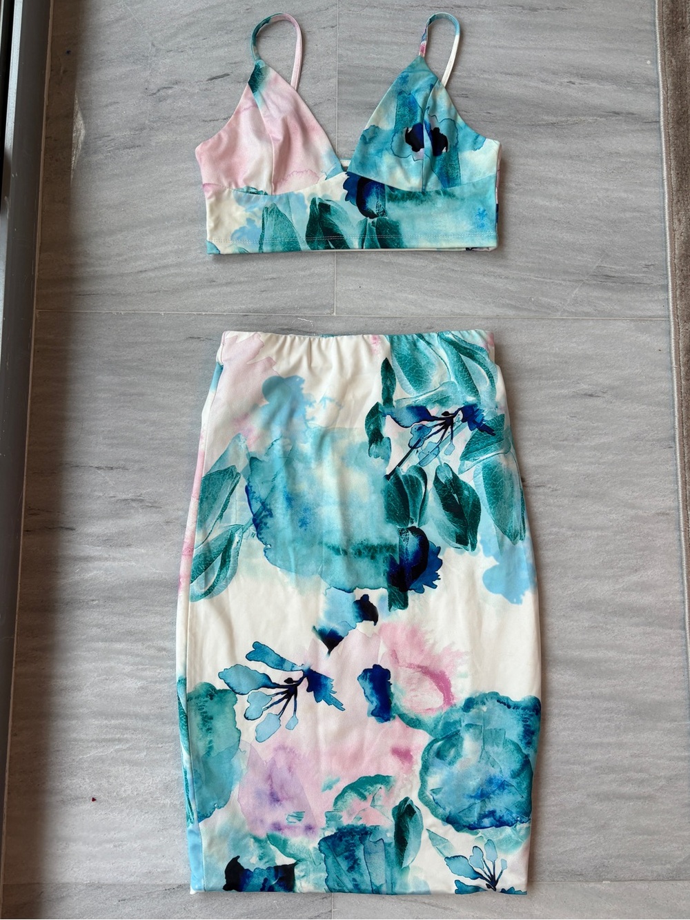 LF Brand Watercolor Crop Top & Skirt Set